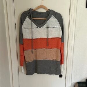 Striped Gray and Orange Women's Sweater